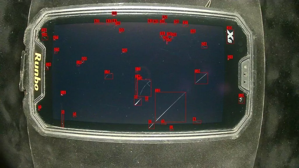 The fifth step is the detection of scratch candidates with a help of a standard contours detection function.