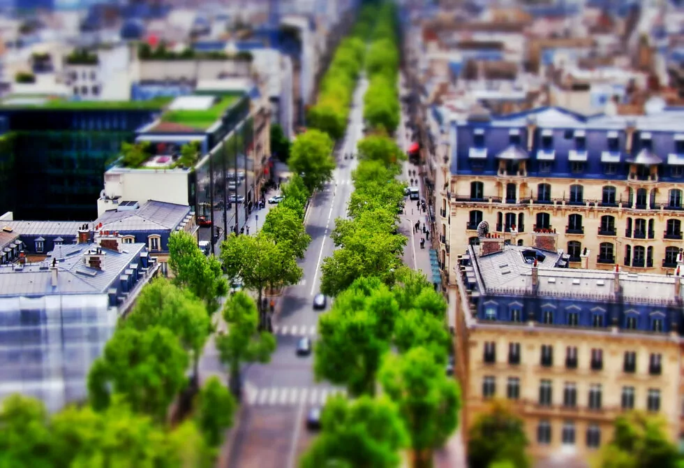 Tilt-shift photography of Paris.  Image from Wikipedia