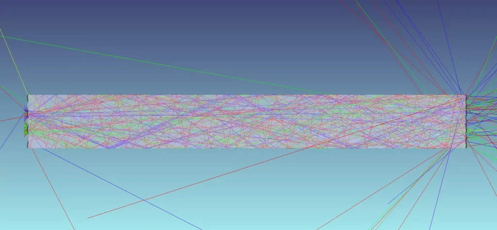 Some light is reflected back due to total internal reflection on the steep microlens surfaces. Light is lost